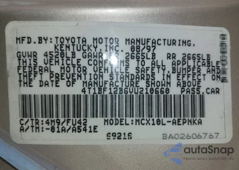 1997 Toyota Avalon Xl from USA, damaged, VIN 4T1BF12B6VU210660